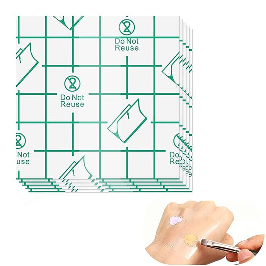 100Pcs Disposable Adhesive Makeup Mixing Tray Square Cosmetic Makeup Hand Palette Transparent Makeup Tape Foundation Mixing Tray for Makeup Artist