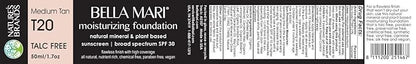 Bella Mari Natural Moisturizing Foundation, Medium Tan (T20); 1.7floz Glass