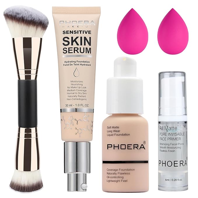 PHOERA Foundation Full Coverage,and 2024 New PHOERA Foundation Makeup for Mature Skin, Wrinkles Matte Natural Finish for a Flawless Complexion with Medium Coverage (101+N01/ Porcelain+Porcelain)