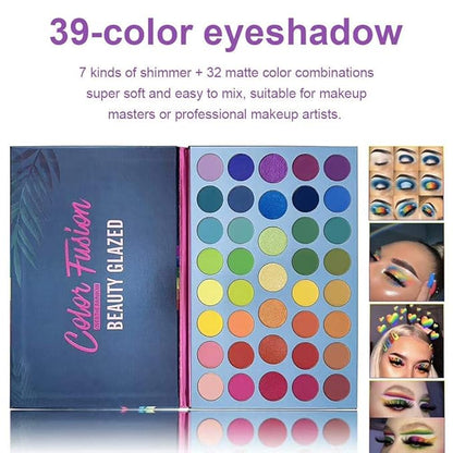 39 Pop Colors Eyeshadow Palette Matte Shimmer Eyeshadow Pigmented Colorful Long Lasting Waterproof Makeup Palette Blending Metallic Natural Makeup Eyeshadow Cosmetics