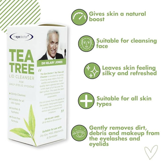 The Eye Doctor Tea Tree Lid Cleanser 100ml – Daily Eyelid Hygiene Remove Debris & Make-up Eyelid Eyelashes – Suitable for Sensitive Eyes – Contains Tea Tree Oil Argan Oil Coconut Oil & Micellar Water