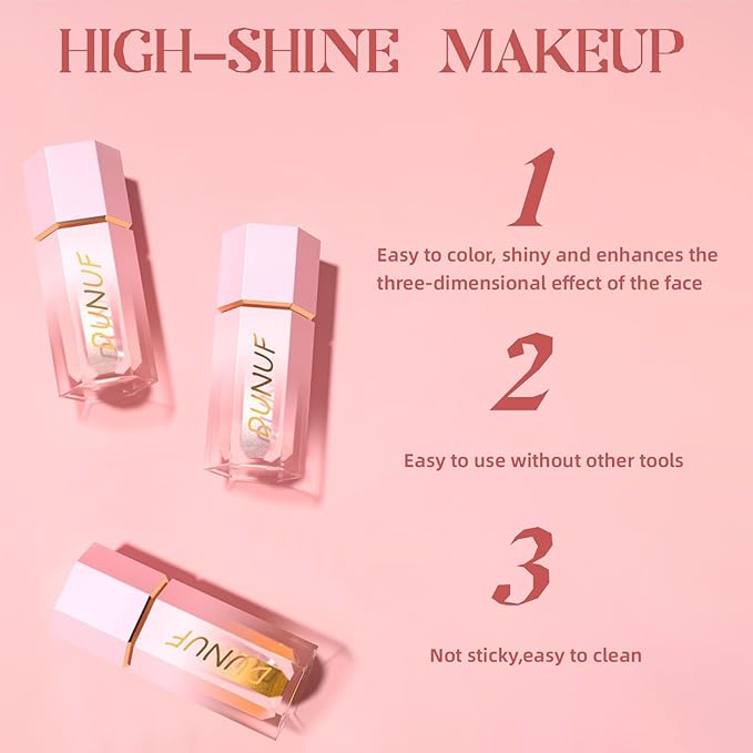 Liquid Highlighter, Natural Glow Liquid Luminizer, High Glossy Cream Highlighter Makeup with Cushion Applicator, Smooth Silky Lightweight Liquid Illuminator for Face & Body, Shake to Use-Gold