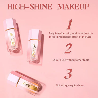 Liquid Highlighter, Natural Glow Liquid Luminizer, High Glossy Cream Highlighter Makeup with Cushion Applicator, Smooth Silky Lightweight Liquid Illuminator for Face & Body, Shake to Use-Gold