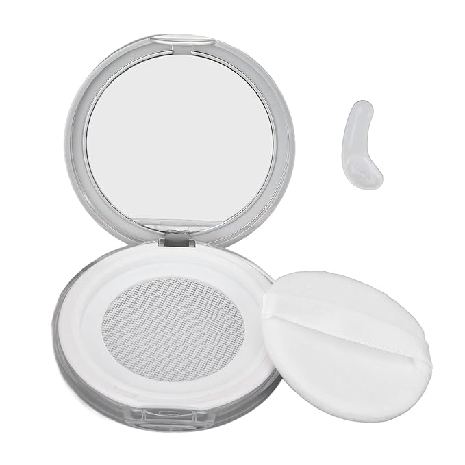 3g Empty Powder Box, Refillable Loose Portable Makeup Setting Blush Case Container with Puff Holder Compact Slim Mirror and Elasticated Net Sifter Mini No Leaks Set