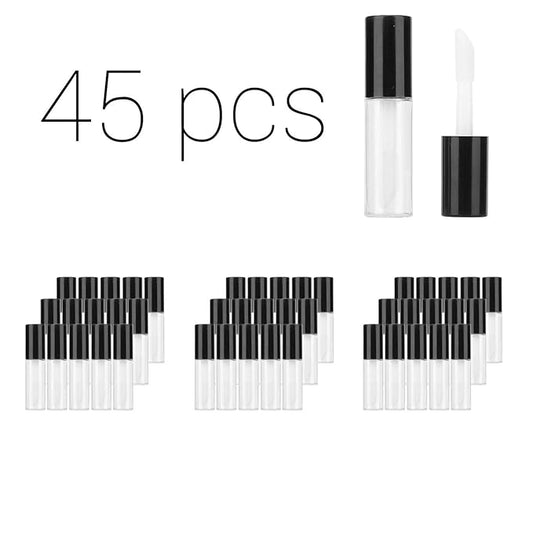 Case of 45 packs, Empty Plastic Clear Lip Gloss Tubes Lip Balm Bottle Container Black Transparent 1.2ML Makeup Tool for Women (45 pcs, Black)