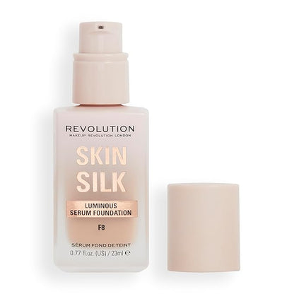 Revolution, Skin Silk Serum Foundation, Light to Medium Coverage, Lightweight & Radiant Finish, Contains Hyaluronic Acid, F8 Medium Skin Tones, 0.77 fl oz