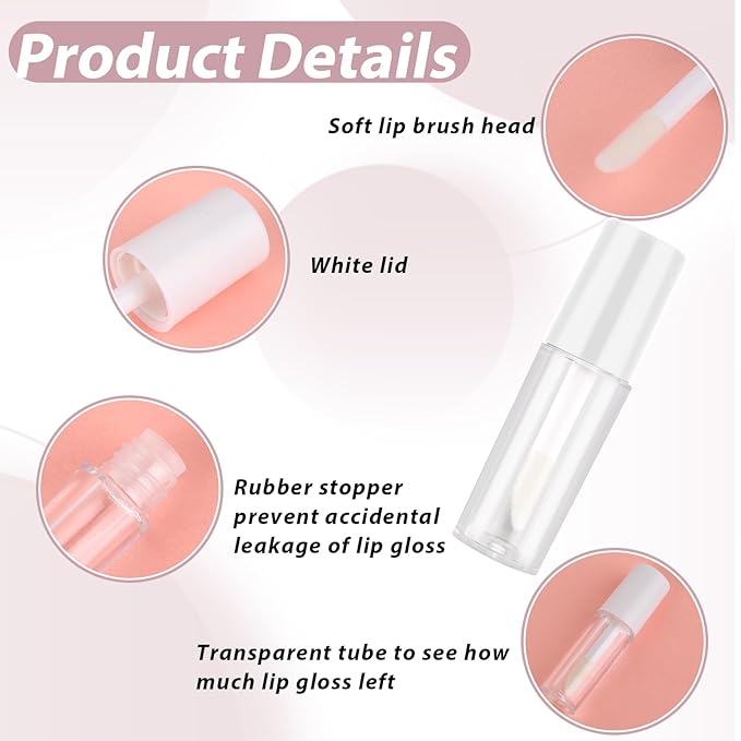 Molain 10pcs Empty Lip Gloss Tubes, 1.2ml Mini Refillable Cosmetic Containers Bottles Lip Balm Bottles for Lipstick Samples, Lip Balms(White tube cap)