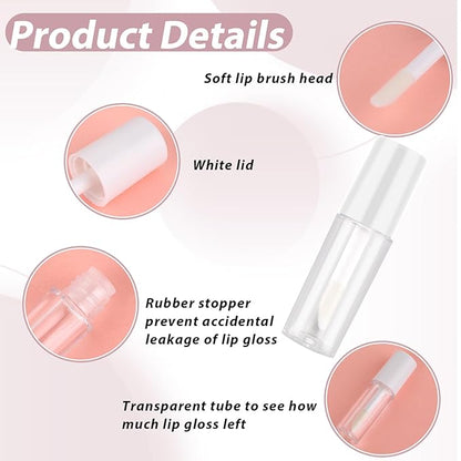 Molain 10pcs Empty Lip Gloss Tubes, 1.2ml Mini Refillable Cosmetic Containers Bottles Lip Balm Bottles for Lipstick Samples, Lip Balms(White tube cap)