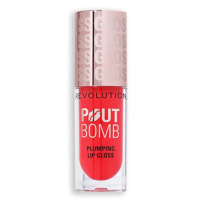 Revolution Beauty, Pout Bomb Plumping Lip Gloss, High-Shine for Glossy, Fuller & Plump Lips with Hyaluronic Acid & Peptides, Vegan & Cruelty-Free, Cherry Sheer Red, 0.15 Fl Oz