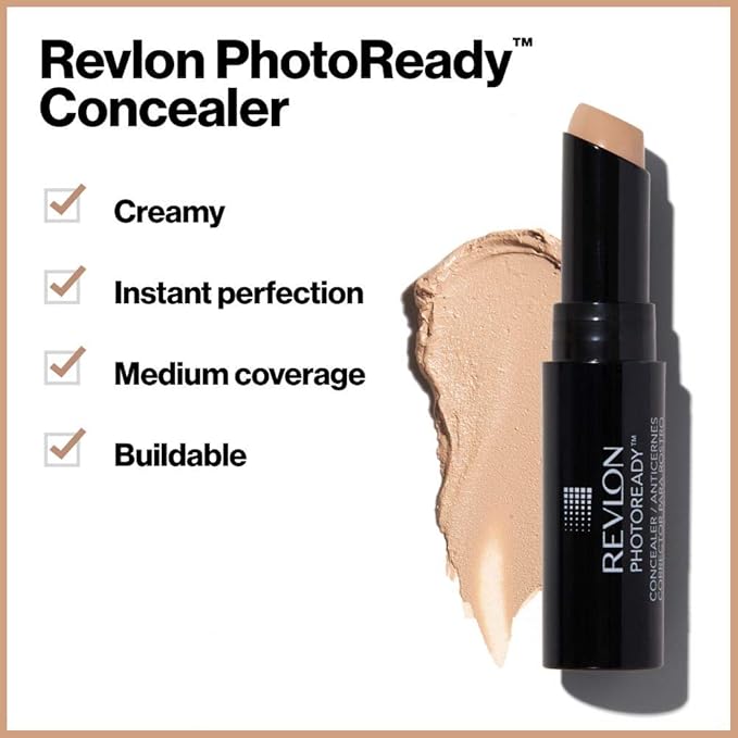 Revlon Concealer Stick, PhotoReady Face Makeup for All Skin Types, Longwear Medium- Full Coverage with Creamy Finish, Lightweight Formula, 001 Fair, 0.11 Oz