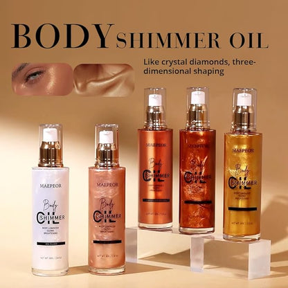 MAEPEOR Shimmer Body Luminizer 5 Colors Moisturizing Glow Illuminator Smooth and Non-sticky Summer Highlighter For Face and Body (80ML, 01 Silver)