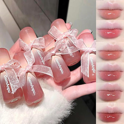 6Pcs Hydrating Jelly Lip Gloss Set,Moisturizing & Plumping Water Lip Stain Mirror Liquid Lipsticks,Waterproof Long Lasting Clear Oxygen Tinted Lip Blam Cute Lip Glaze