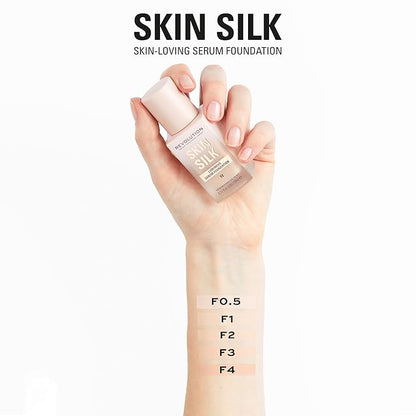 Revolution, Skin Silk Serum Foundation, Light to Medium Coverage, Lightweight & Radiant Finish, Contains Hyaluronic Acid, F1 Fair Skin Tones, 0.77 fl oz
