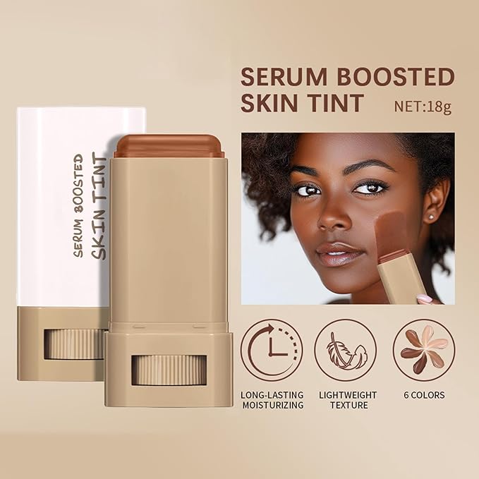 2Pcs Foundation Stick Beauty Balm Serum Boosted Skin Tint, Contour Stick, Hydrating Tinted Moisturizer, Skin Tint Foundation, Natural Finish Makeup, Radiant & Dewy Finish (#03#06)
