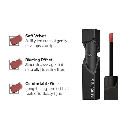 Silky Blur Tint 5 Colors | Soft Velvet Texture & Semi-Matte Finish | Long-Lasting & Close-adhering, Blurring effect, Subtle Shades | Korean Lip Stain (002 More Gentle, 0.1 Fl oz)