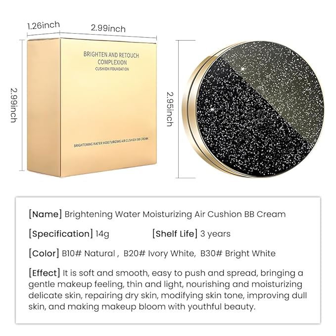 Air Cushion BB Cream Foundation, CC cream foundation, Moisturizing Concealer Long-Lasting, Cushion Foundation Full Coverage Self Adjusting for Mature Skin & All Skin Types (natural white, 1)