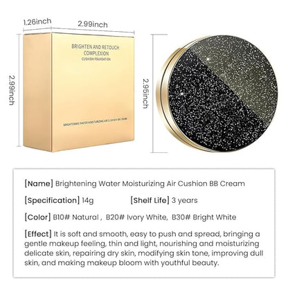 Air Cushion BB Cream Foundation, CC cream foundation, Moisturizing Concealer Long-Lasting, Cushion Foundation Full Coverage Self Adjusting for Mature Skin & All Skin Types (transparent white, 1)