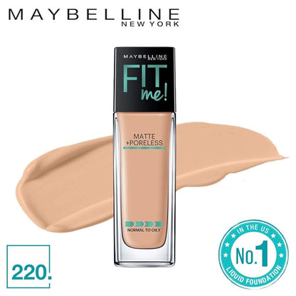 Maybelline Fit Me Matte + Poreless Pressed Powder, Liquid Foundation, Natural Beige, 1 Count Each