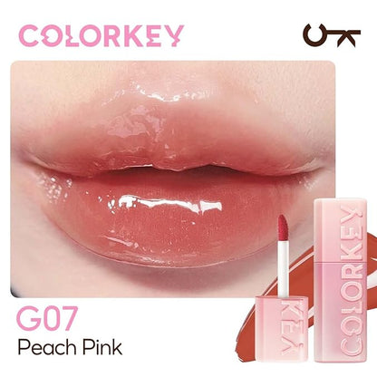 COLORKEY 3D Plump Oil Lip Gloss, High-shine Finish, Lip Tint, Moisturizing, Non-Sticky, Clear and Natural, Glassy Shine (G07 Peach Pink, 3ml)