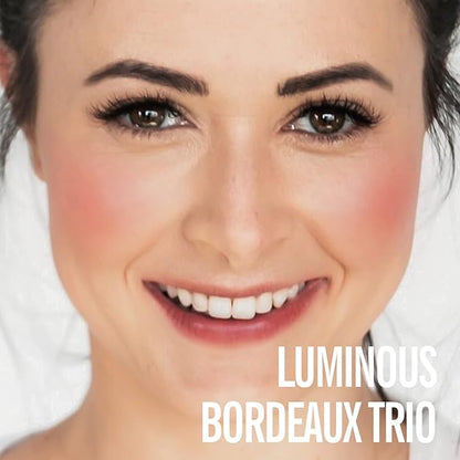 KIMUSE Cosmetics Multi Stick Trio, Cream Blush Stick, Highlighter Stick & Moisturizer, 3 Pack Makeup Sticks for Older Women & Mature Skin (Luminous Bordeaux Trio)