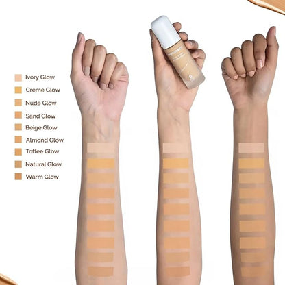 Mamaearth Glow Serum Foundation - 01 Ivory Glow Shade | with Vitamin C & Turmeric | Up to 12 Hour Buildable Coverage | Waterproof & Lightweight | 1.01 Fl Oz (30ml)