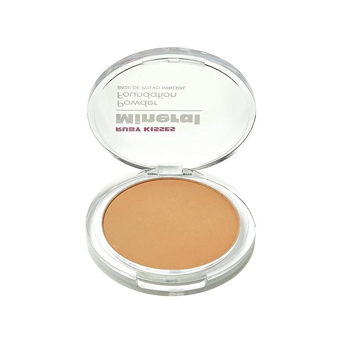 Ruby Kisses Mineral Pressed Powder Foundation, Medium to Full Coverage Natural Finish 0.35 Ounce (Golden Honey)