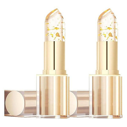 (2pcs) Anti transfer color changing lipstick, gold crystal lipstick, color changing gold foil, female lip stick, long-lasting moisturizing gloss