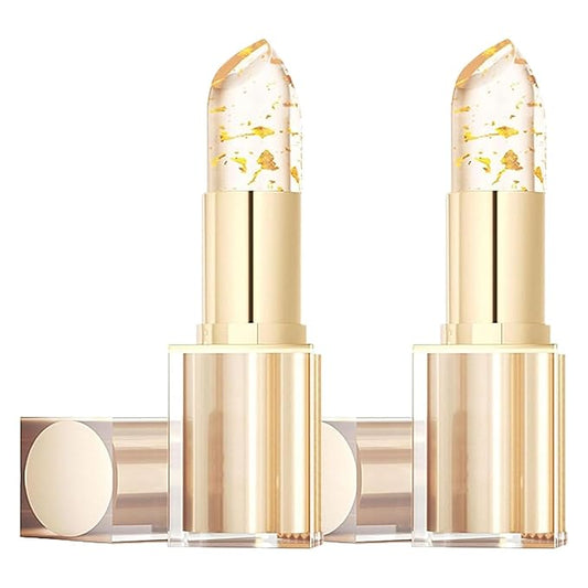 (2pcs) Anti transfer color changing lipstick, gold crystal lipstick, color changing gold foil, female lip stick, long-lasting moisturizing gloss