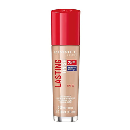 Rimmel London Lasting Finish 25HR - 200 Soft Beige - Foundation, 25-Hour Wear, Full Coverage, Waterproof, 1oz