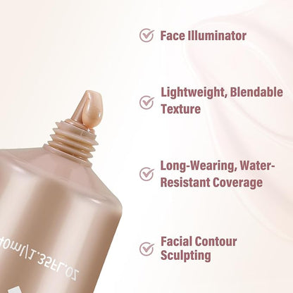 Boobeen Liquid Foundation Makeup, Waterproof Dewy Foundation With Slight Shimmer, Illuminator Highlighter, Luminous Silk Foundation To Enhance Skin Natural Glow