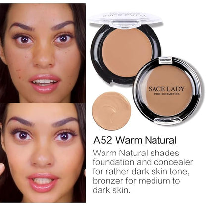 Flawless Pressed Powder & Full Coverage Foundation Concealer & Smooth Primer & Sponge, Waterproof Long Lasting Poreless Makeup Set by SACE LADY 5Pcs