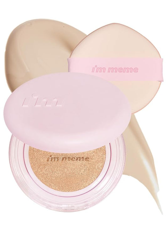 I'M MEME Wonder Velvet Cushion Foundation 02 Beige + Palette - Afternoon Tea Blusher Blossom Tea Blended, 0.4oz Bundle