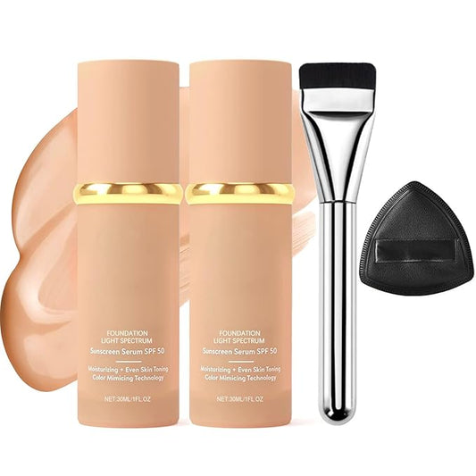 Color Changing Foundation 4 in 1 Medium Full Coverage Concealer Foundation，Match Cosmetics Foundation-Light Spectrum with SPF 50+，Oil Control & Longwearing & Waterproof for Concealer Makeup(2PCS)