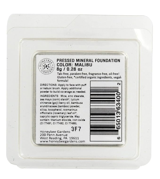 Honeybee Gardens Pressed Mineral Powder Foundation Refill, Malibu, Medium Olive Shade, Adjustable Coverage, Natural Finish, With Botanical Extracts And Vitamin E, 7.5g