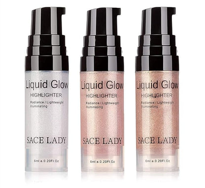 Poreless Face Primer 3pcs & Shimmer Highlighter Makeup Glow Illuminator 3pcs, Ultra-smooth Soft Lightweight Pore Minimizer and Liquid Highlighter Face Cosmetic Set