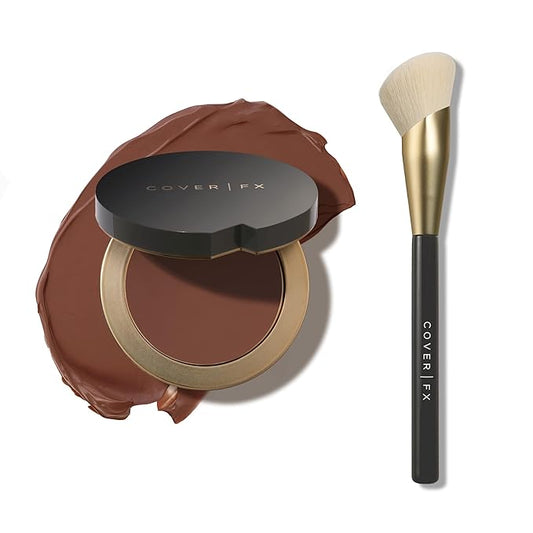COVER FX Complete Coverage Kit: Total Cover Cream Foundation - Shade R2 + Custom Cover Blending Brush