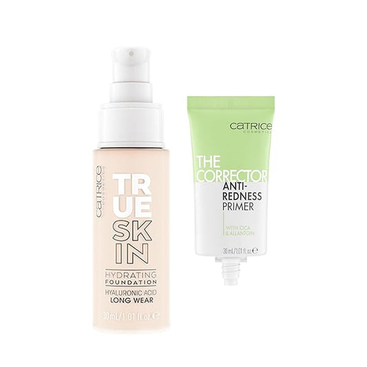 Catrice | True Skin Foundation 01 & The Corrector Anti-Red Primer| Full Coverage Makeup | Vegan & Cruelty Free