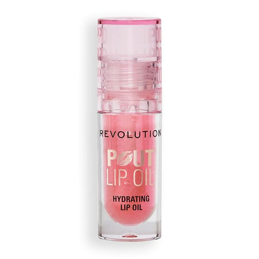 Revolution, Pout Lip Oil, Nourishing Tinted Lip Oil, High Shine, Non-Sticky Finish, Vegan & Cruelty-Free, Glam Pink Shimmer, 0.13 oz