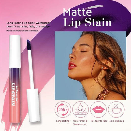 3 Pcs Peel Off Lip Stain Lip Tint Set, Long-Lasting Matte Liquid Lipstick Nude Lip Gloss, Waterproof Non-stick Cup Lip Makeup for Women