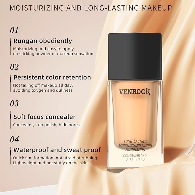 Long-Lasting Moisturizing Liquid Foundation, Waterproof, Concealer with Brightening Effect (01# Ivory White, 30ml)