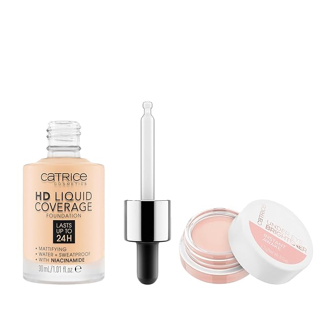 Catrice | HD Liquid Coverage Foundation 02 & Under Eye Brightener 10 Light Rose | Full Coverage Makeup | Vegan & Cruelty Free