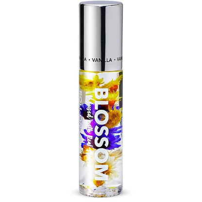 Blossom Roll on Lip Gloss, Scented Clear High Shine Moisturizing Lip Oil, Non Sticky, Infused with Real Flowers, Made in USA, 0.2oz, Vanilla Bean