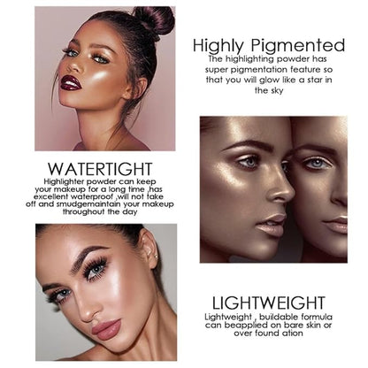 8 Colors Highlighter Makeup Palette, Face Highlighter Powder Palette Long Lasting Glitter Face Makeup Highlighter Powder Iluminadores de Maquillaje for Face Highlighters & Luminizers