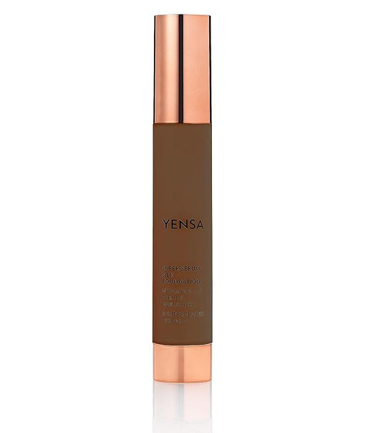YENSA Serum Foundation Makeup - Super Silk Full Coverage Foundation Enriched with Peptides, Vitamin C & Ferulic Acid to Help Reduce Fine Lines, Wrinkles & Dark Circles - Deep 3 (1 oz)