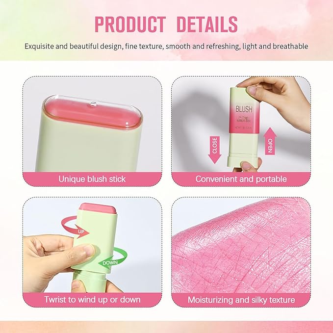 PH Color Changing Multi-purpose Hydrating Tinted Solid Blush Stick for Cheek/Eyes/Lips (3# Coral Orange)