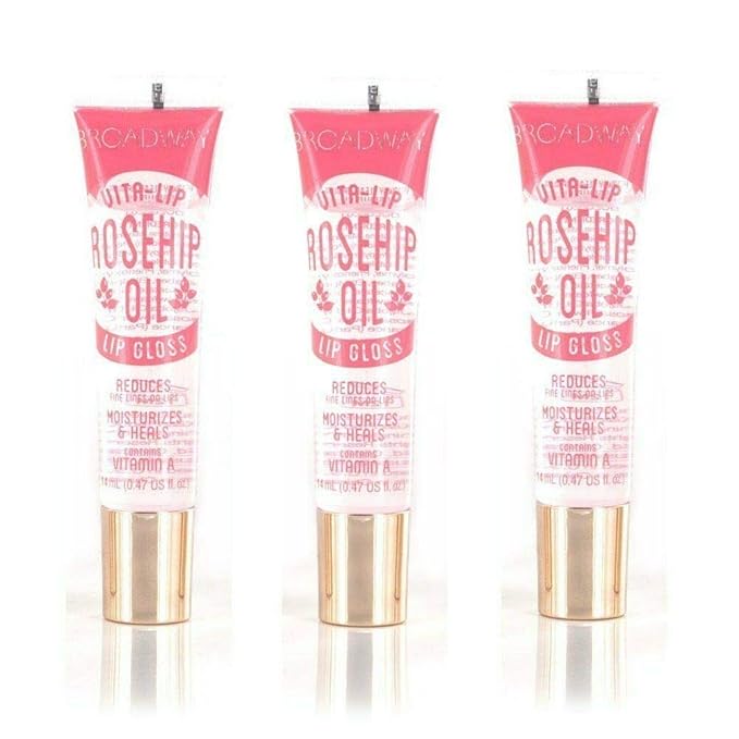 Ruby Kisses Broadway Vita-Lip Clear Lip Gloss (Rosehip Oil 3 Pack), Ultra-Hydrating & Soothing Formula with Vitamin Oils, High-Shine Non-Sticky Finish, Healing Glossy Lip Balm With Vitamin A