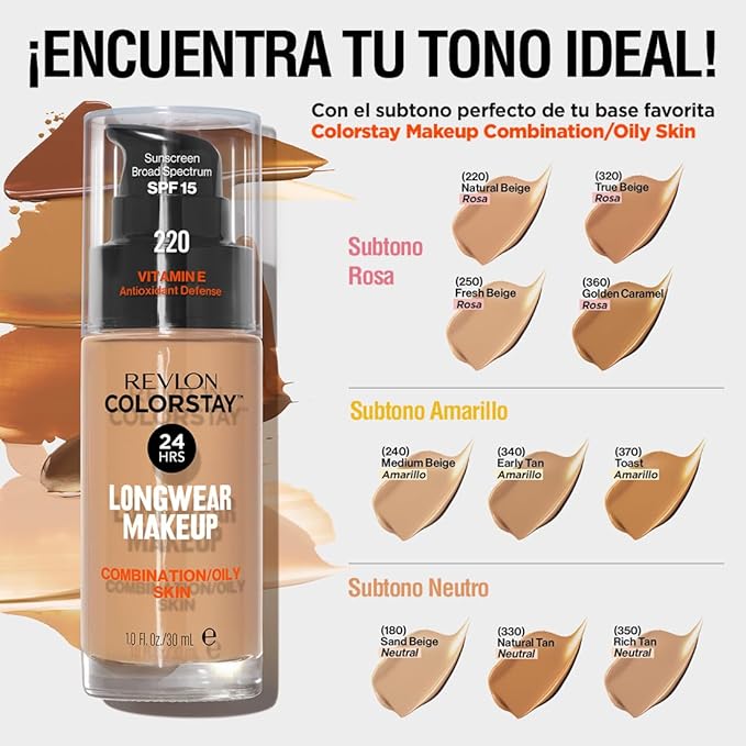 Revlon Liquid Foundation, ColorStay Face Makeup for Combination & Oily Skin, SPF 15, Longwear Medium-Full Coverage with Matte Finish, True Beige (320), 1.0 Oz (Pack of 5)