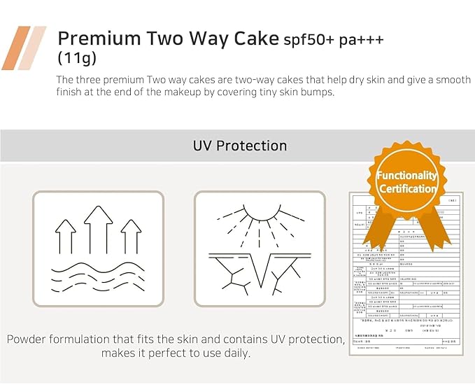 ENOUGH Premium 8 Peptide Two Way Cake SPF50, Korean Makeup Setting Powder Foundation, Face Powder with Collagen, Tattoo Cover Up - Refill Including (#21 Transparent Beige, 0.39 oz)