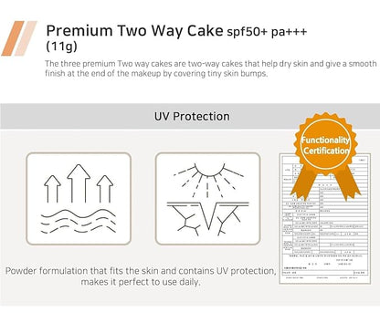 ENOUGH Premium 8 Peptide Two Way Cake SPF50, Korean Makeup Setting Powder Foundation, Face Powder with Collagen, Tattoo Cover Up - Refill Including (#21 Transparent Beige, 0.39 oz)