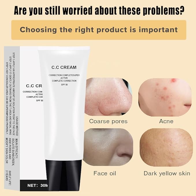 CC Cream with SPF 50, Complete Correction Super Active for Older Women, 30ml (Ivory, 2Pcs)